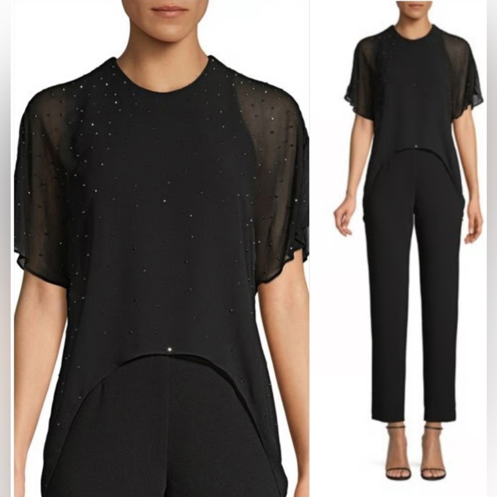 New Trina Turk Black Kaizen Rhinestone Embellished Popover Black Jumpsuit Size 2